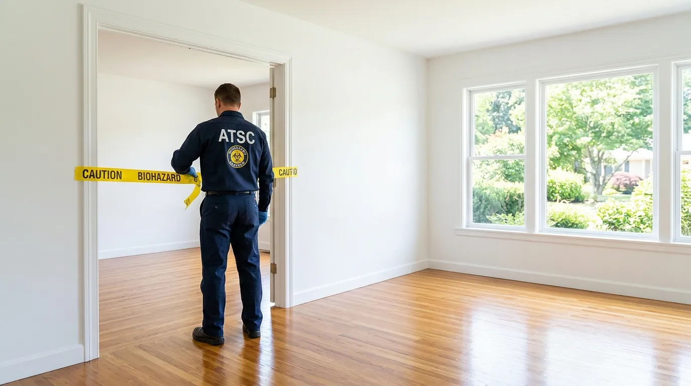 Certified biohazard cleanup crew performing Decomposition Cleanup in Woodbury